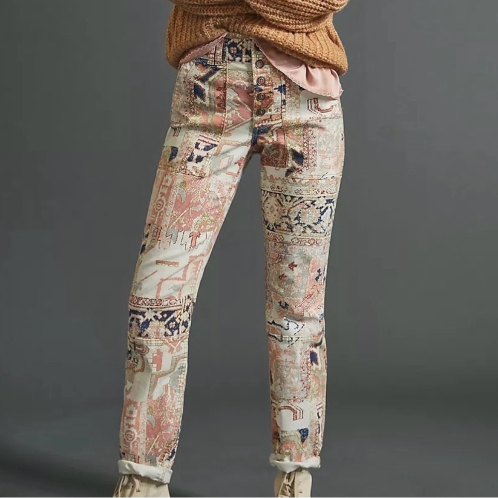 Anthropologie The Wanderer Utility Pant Button Fly Boho Size 27 Tapestry Aztec